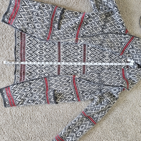 Aspen wool blend chunky open sweater long line size Xsmall gray red and white - Picture 7 of 8